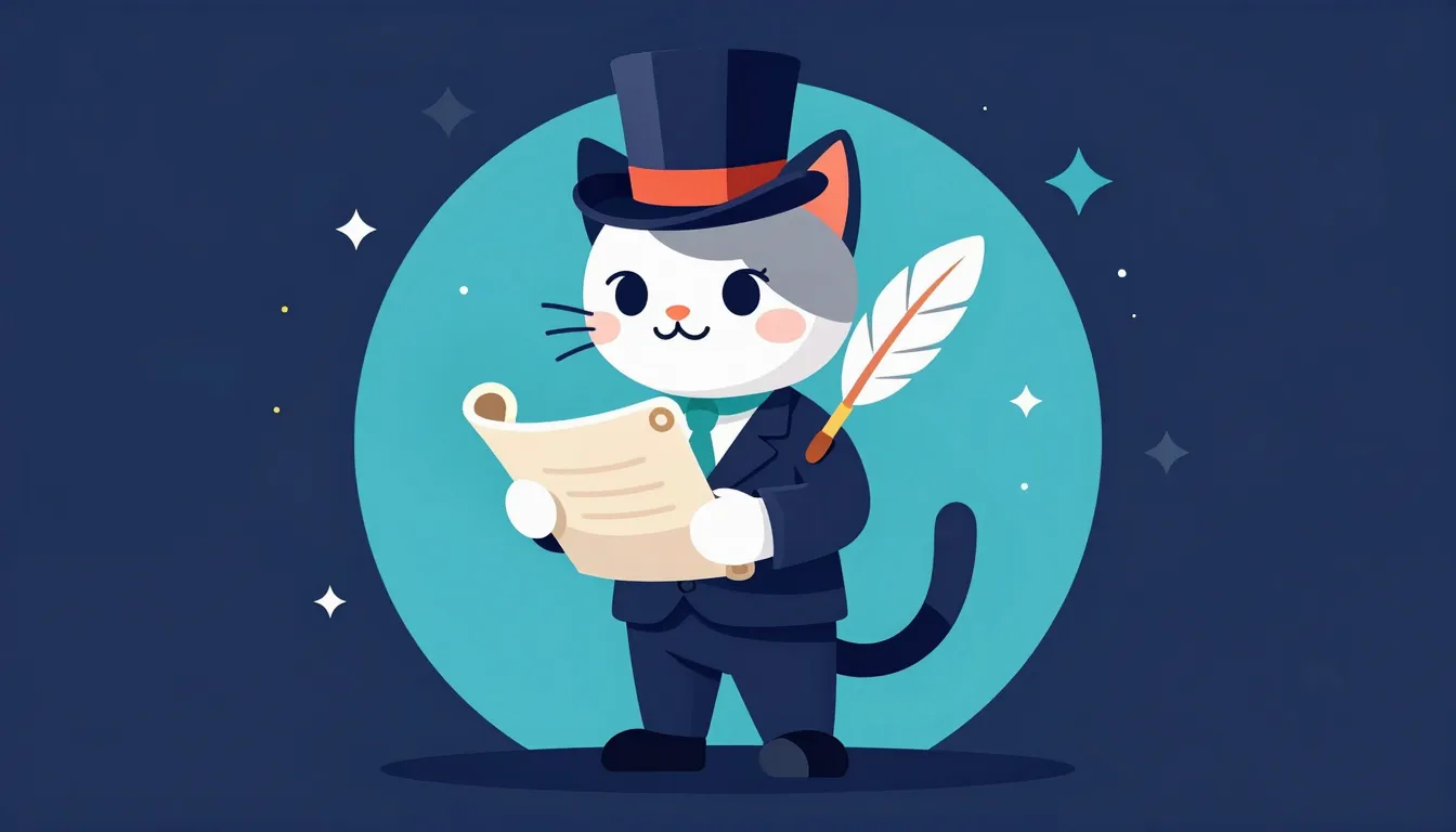 Full body illustration of a sophisticated cat poet, standing...