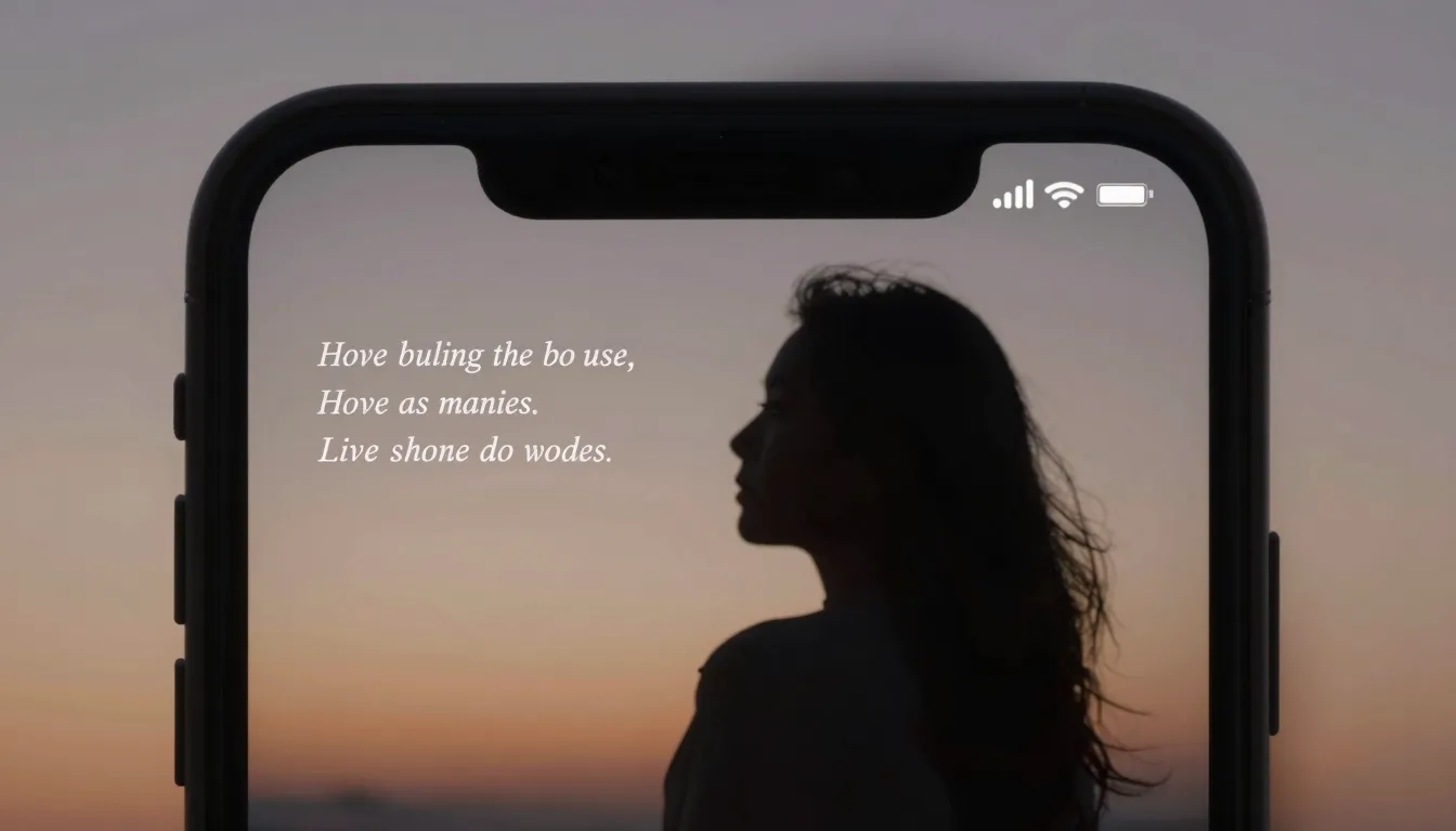 A smartphone screen displaying a poetic video feed with a si...