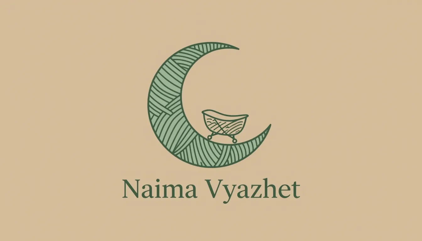 Elegant logo design for 'Naima Vyazhet'. A soft sage green b...
