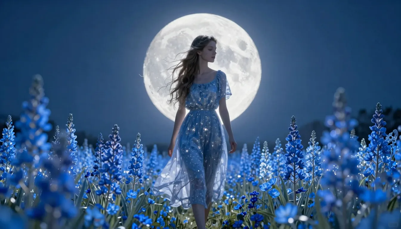 A young European woman with long hair walking through a fiel...