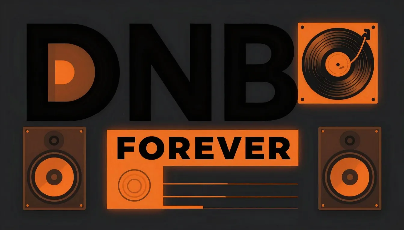 Minimalist music album cover, bold typography 'DNB FOREVER',...