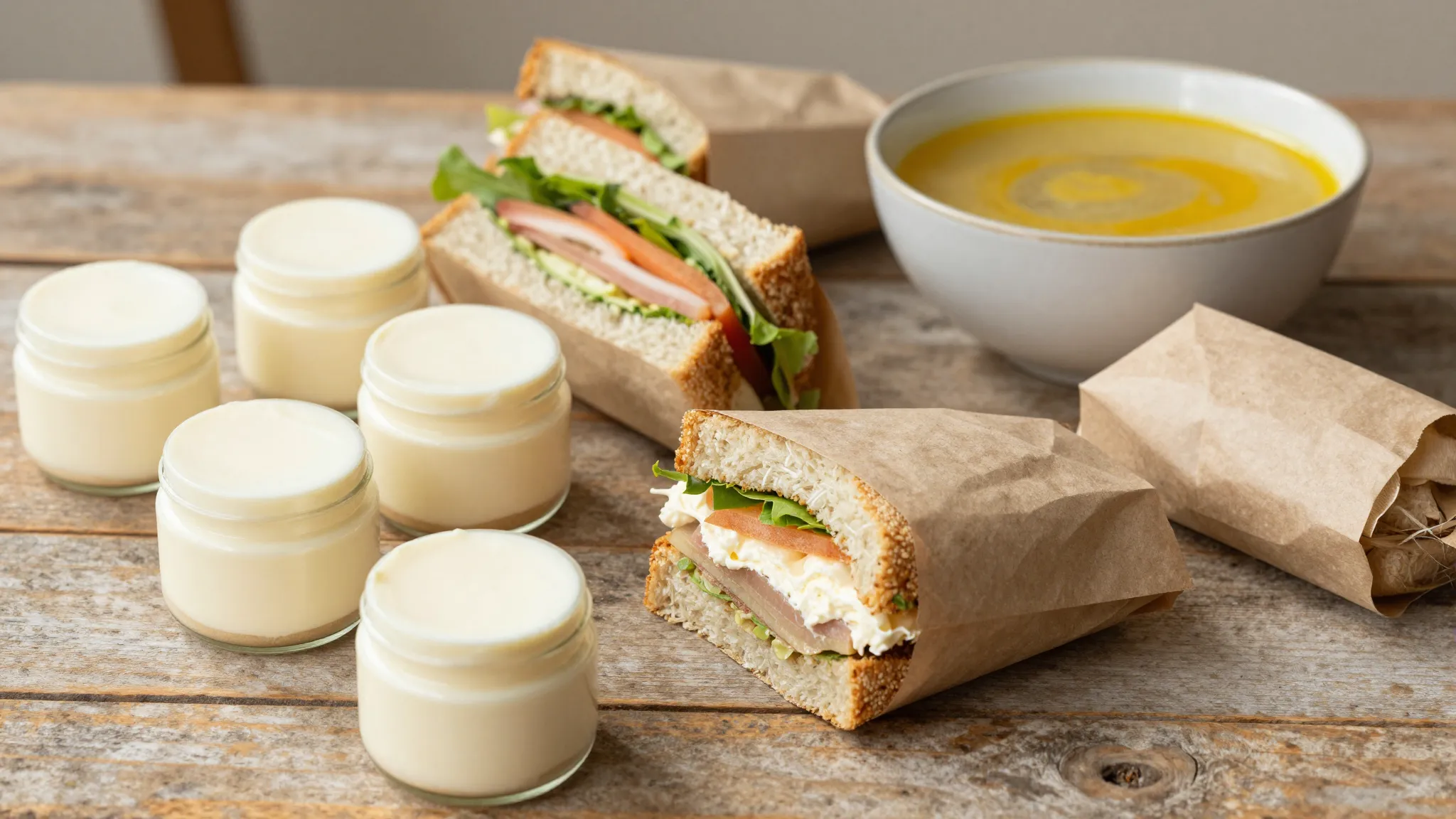 A beautiful spread of artisanal food products: jar cakes wit...