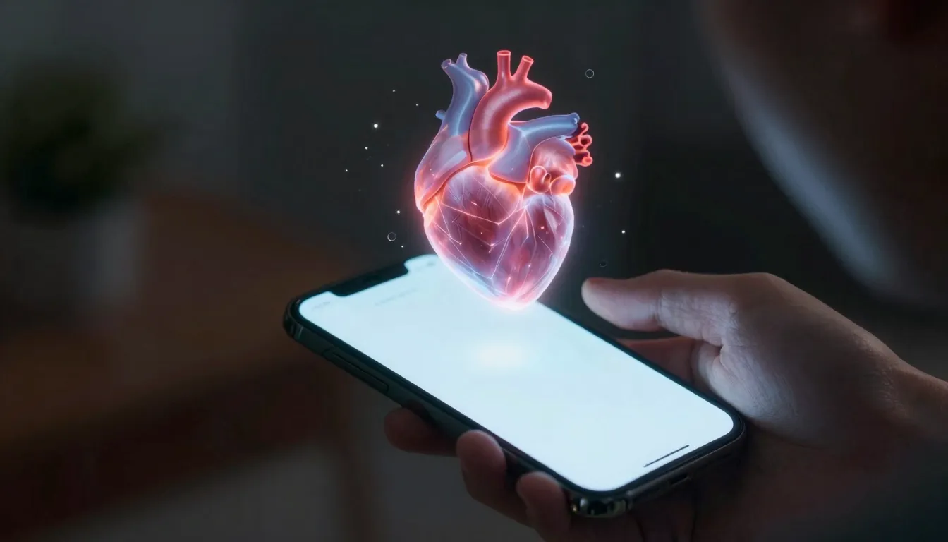 A person looking at a glowing smartphone screen in a dark ro...