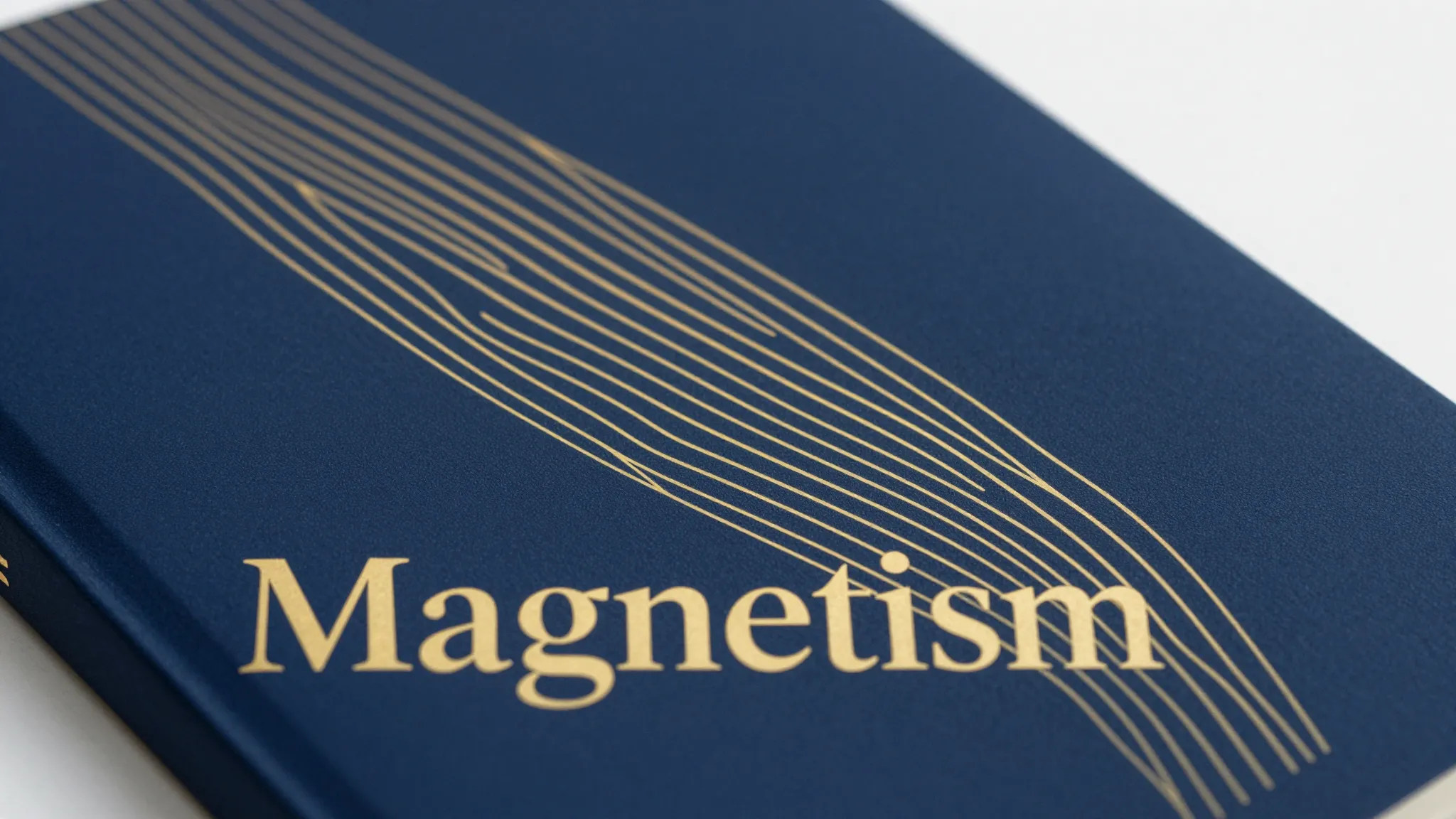An elegant book cover titled 'Magnetism' with minimalist gol...
