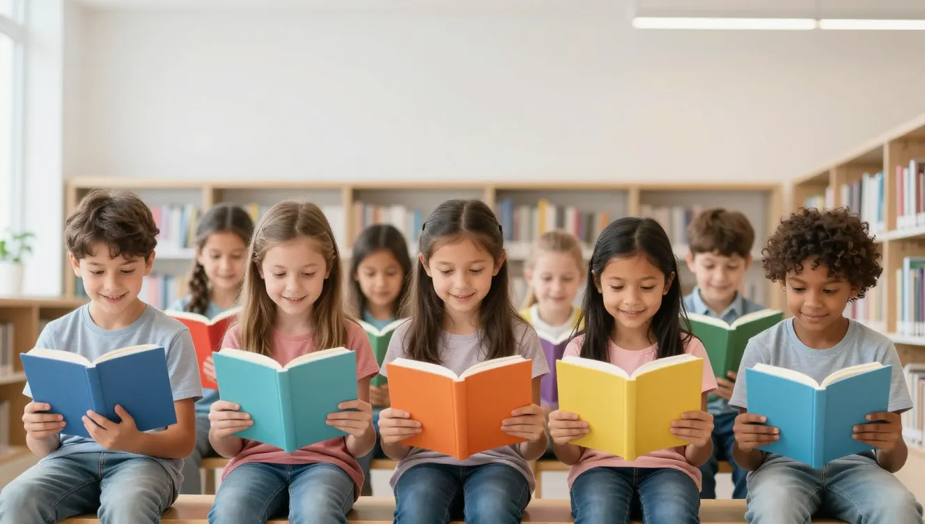 A group of happy diverse children sitting in a bright, cozy ...