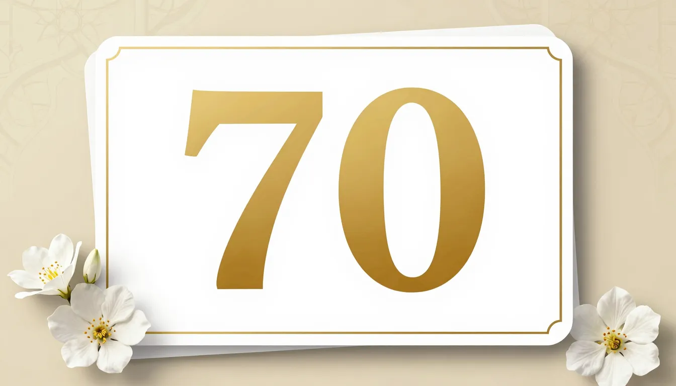 A beautiful greeting card with golden numbers '70', elegant ...