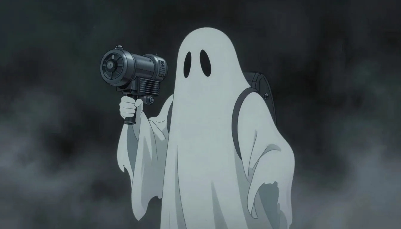 Sinister ghost inspired by classic animation, tattered white...