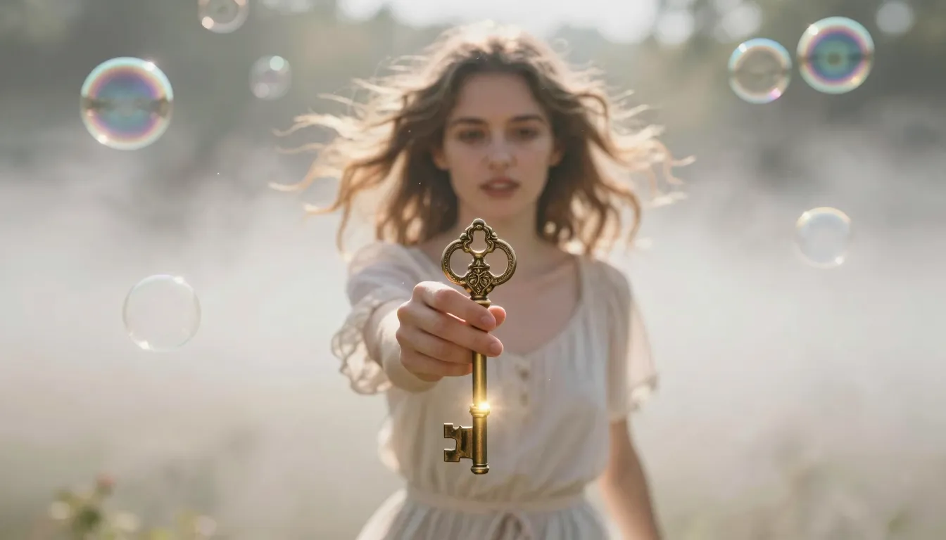 Cinematic close-up, a beautiful woman walking out of thick, ...