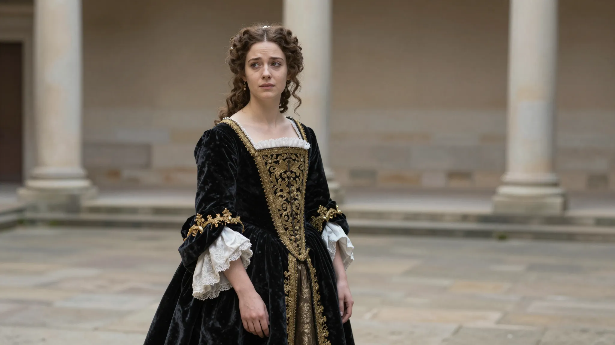 16th century France, a beautiful woman in a luxurious dark v...