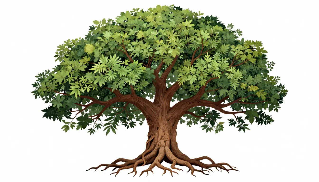 A symbolic illustration of a strong ancient tree with deep r...