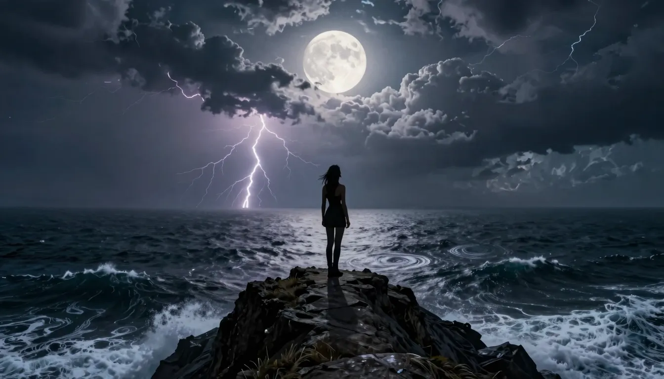 A powerful silhouette of a woman standing on the very edge o...