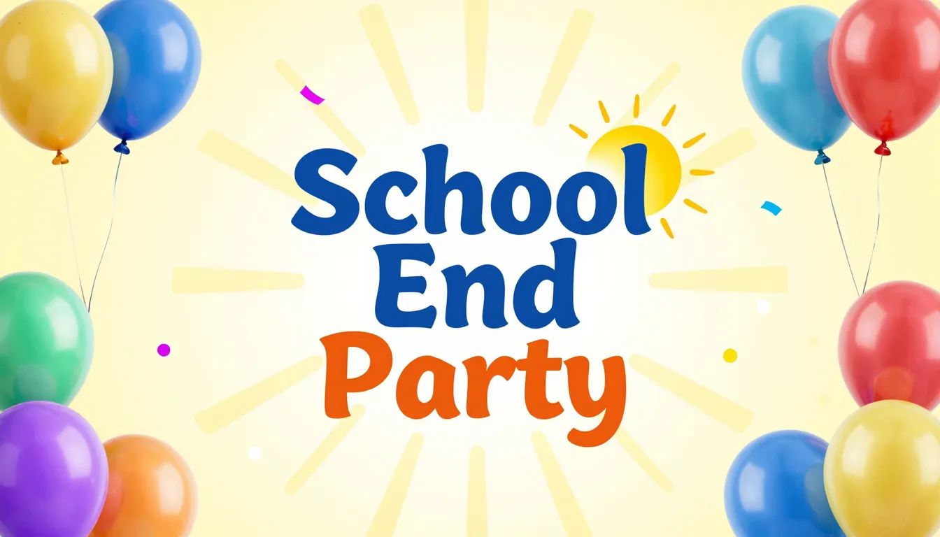 Bright festive poster background for a school end party, col...
