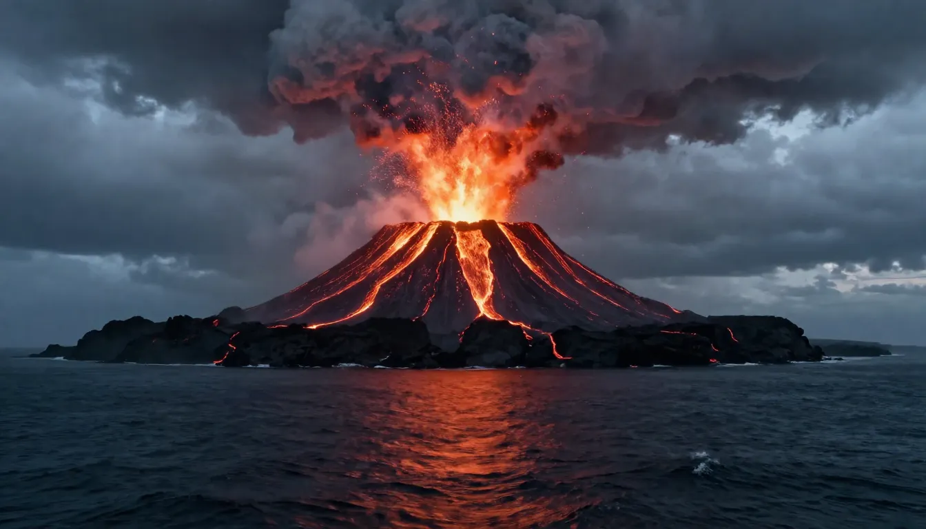 Epic landscape of a shield volcano in the middle of a dark o...