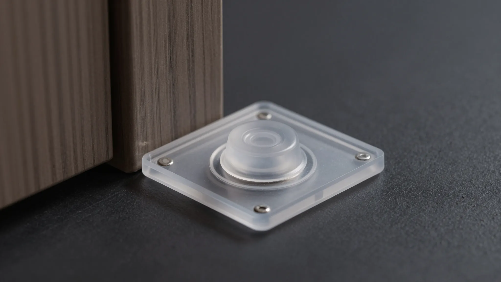 Close-up of a transparent square silicone door stopper, 4cm ...