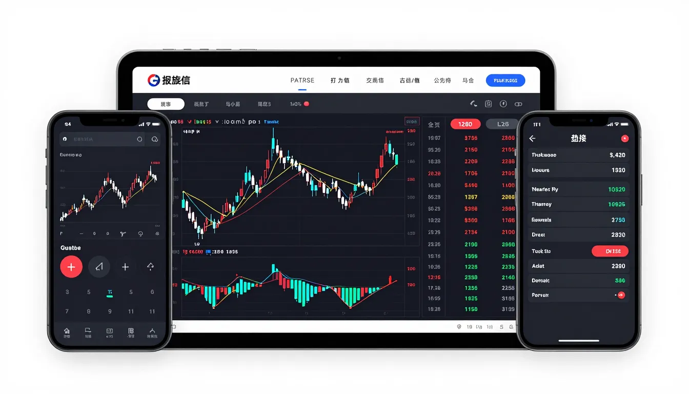 Professional trading platform interface on a tablet and smar...