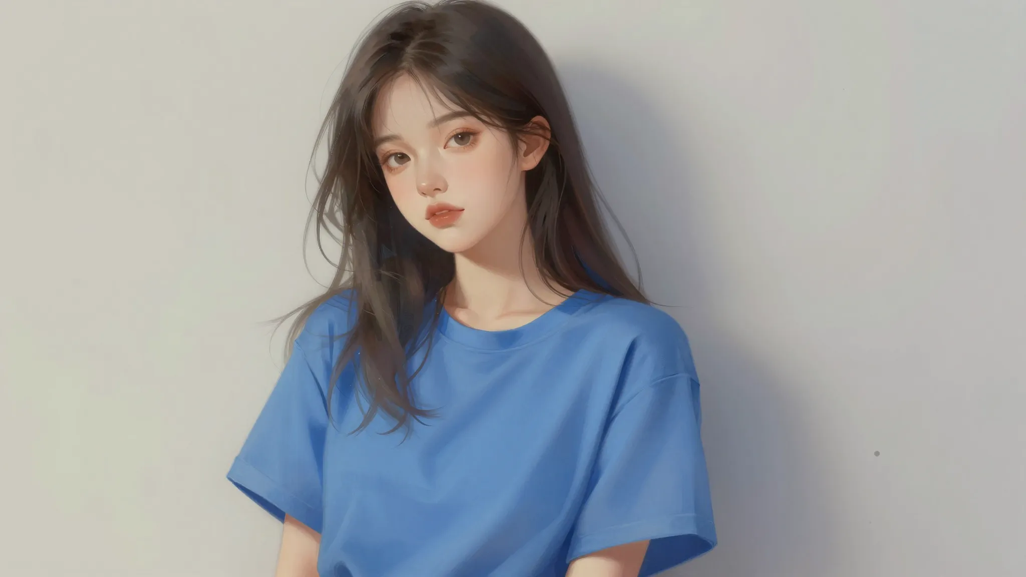 Artistic digital painting of a beautiful girl in a loose-fit...