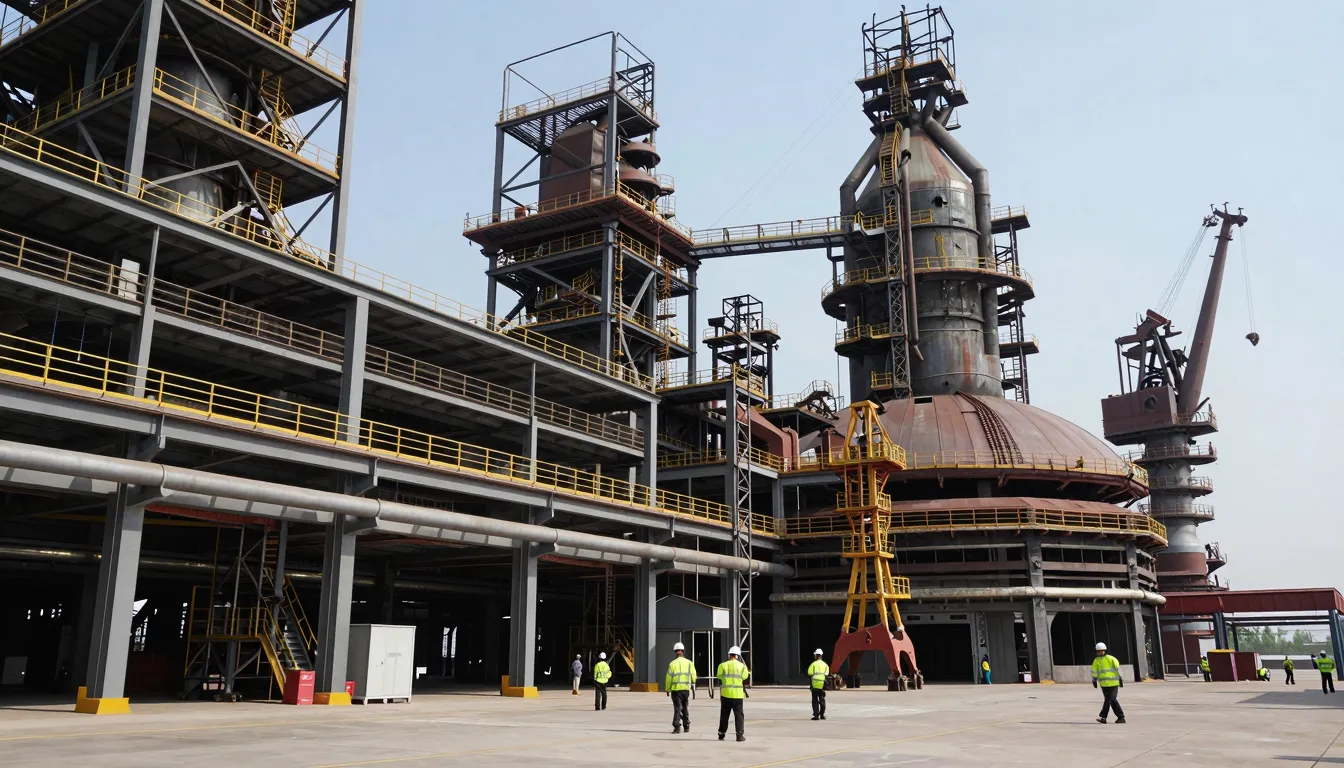 A massive industrial construction site of a modern metallurg...