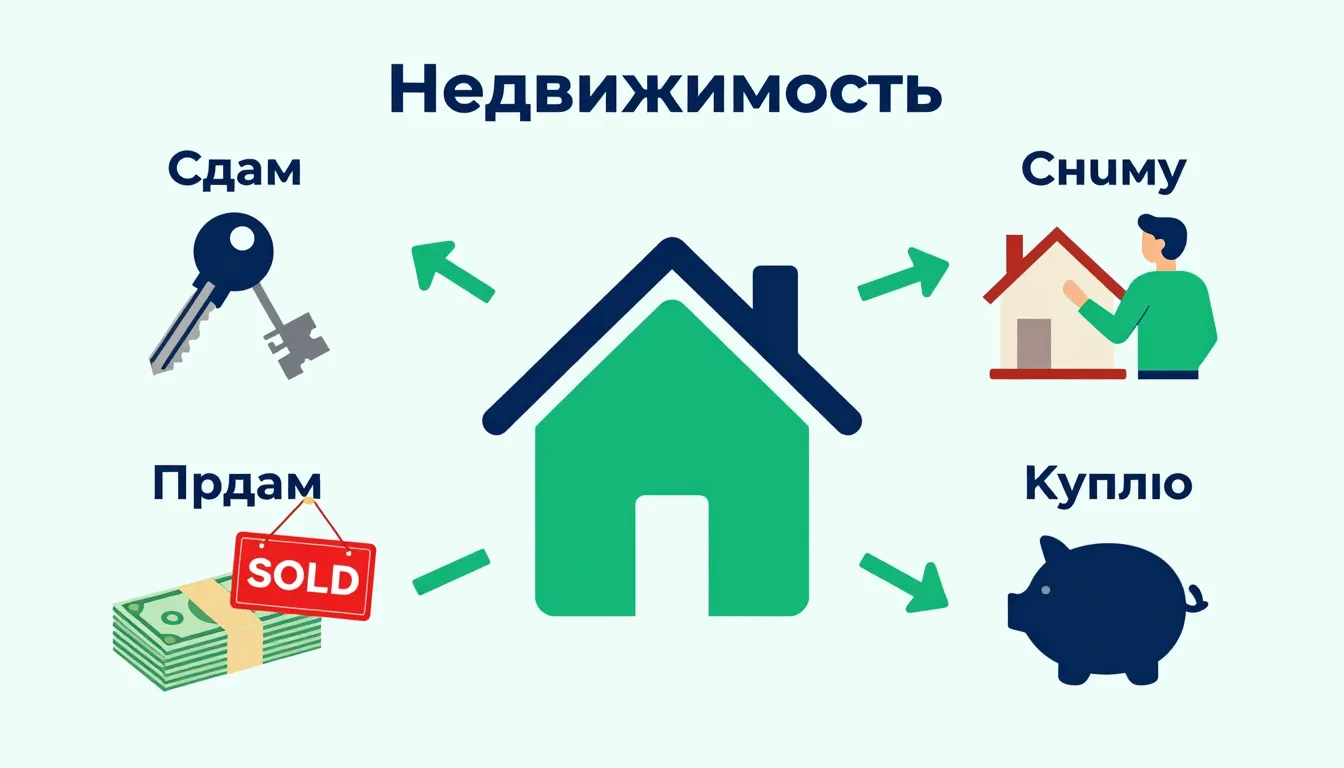 Infographic section for 'Недвижимость' (Real Estate). A clea...