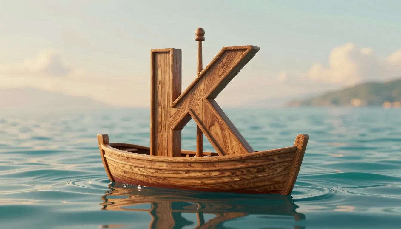A creative logo of the letter 'K' shaped like a classic wood...