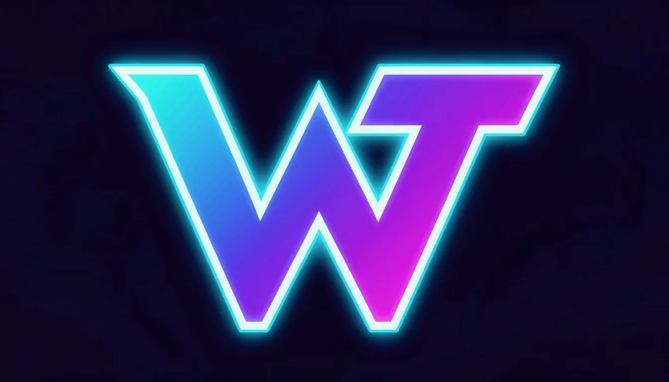 Futuristic tech logo for letters 'W' and 'T', bold geometric...