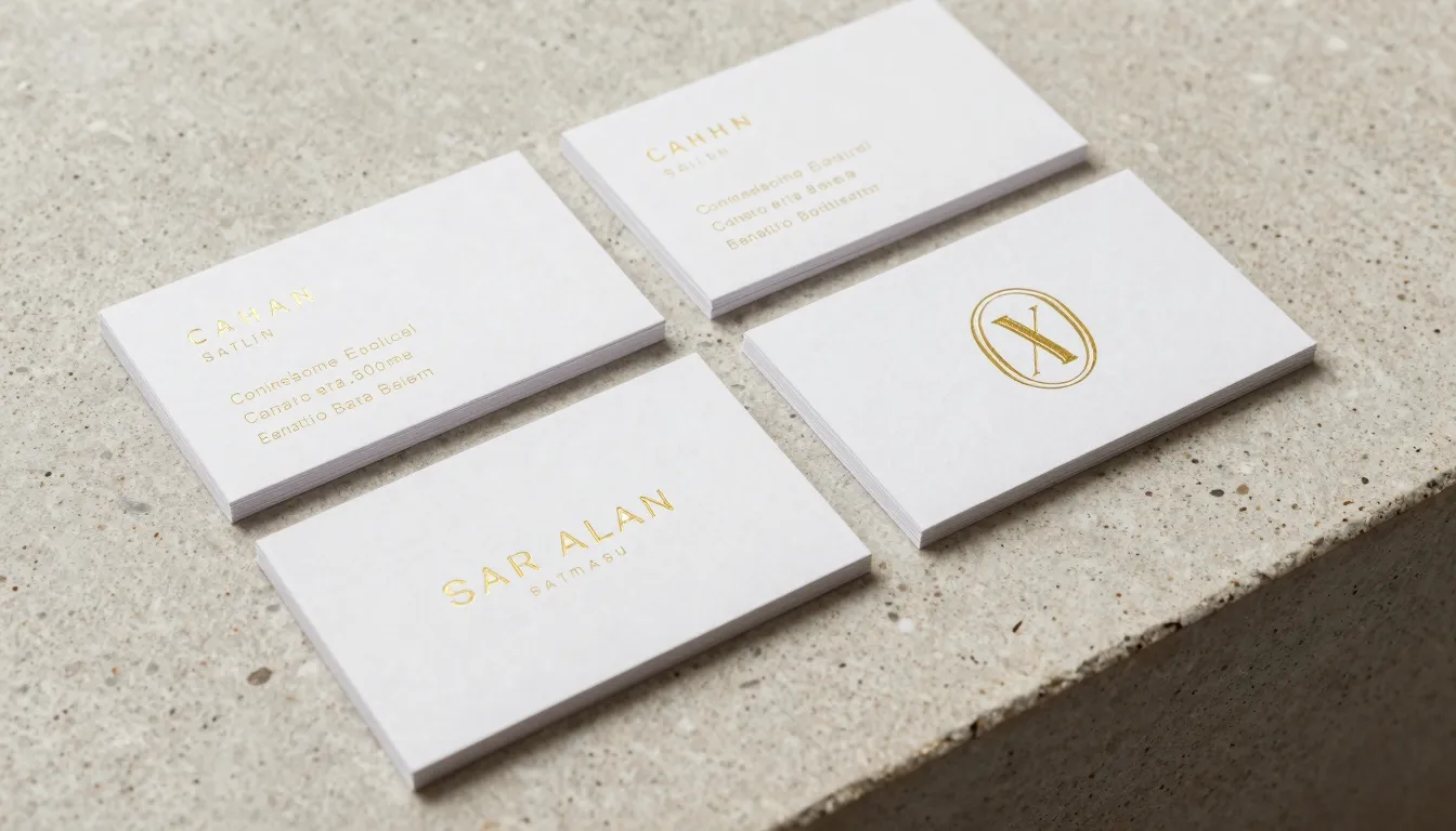 A set of premium business cards for a beauty salon on a ston...