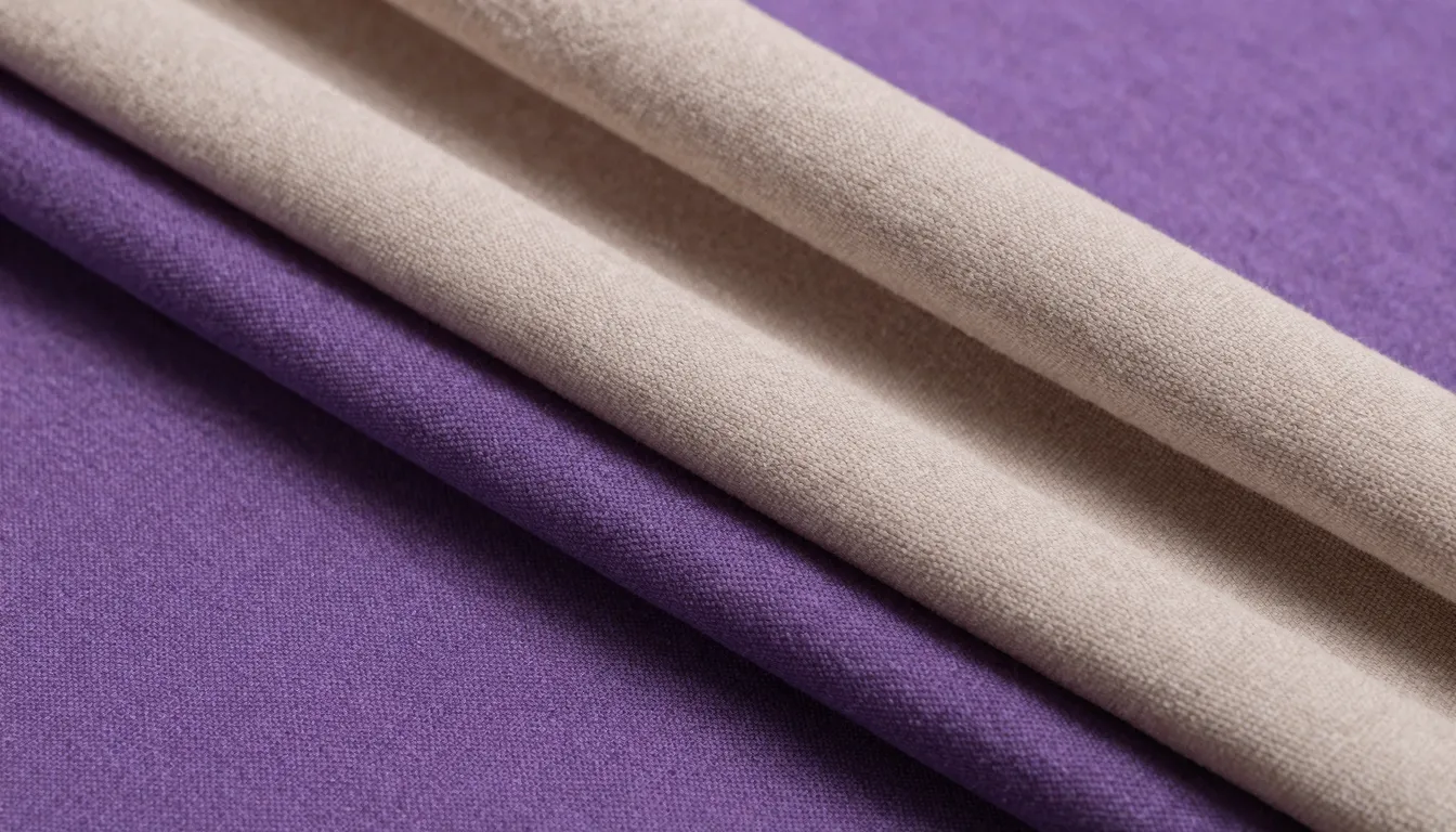 Close-up of purple and beige muslin fabric, layered soft cot...