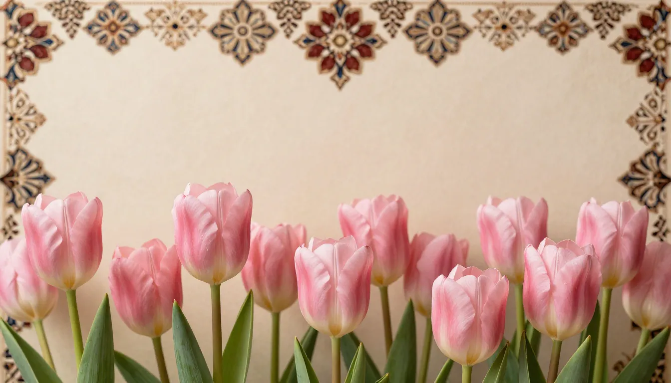 Festive spring background with pink tulips and traditional K...