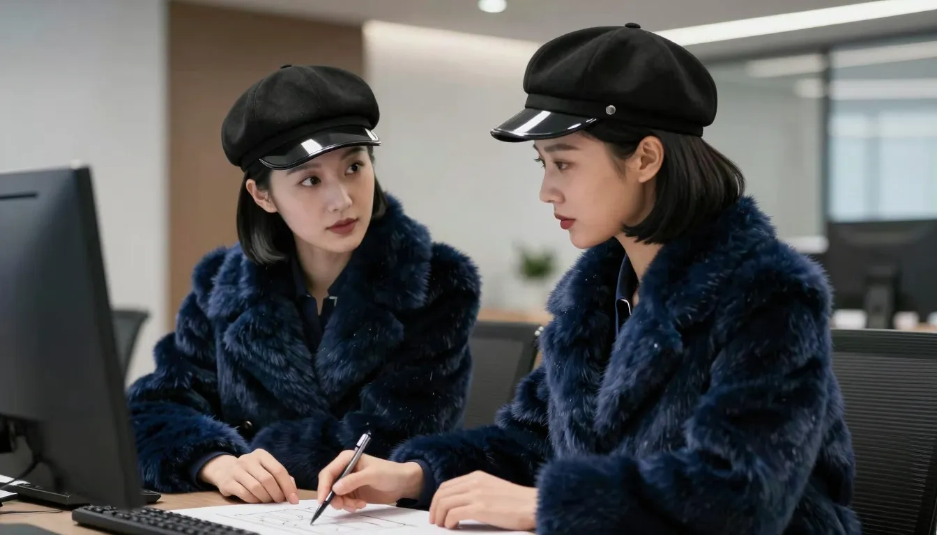 Side profile shot of two elegant Chinese office employees wi...