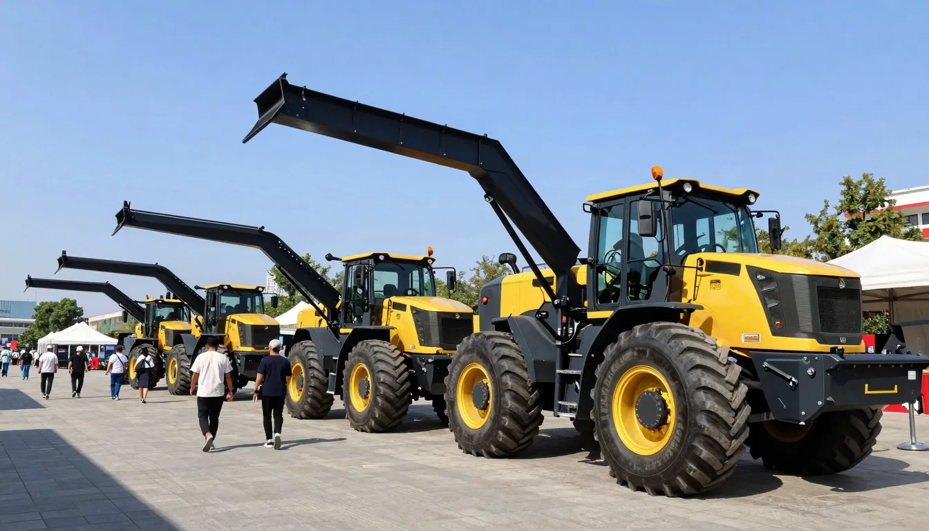 A professional outdoor exhibition of massive industrial truc...