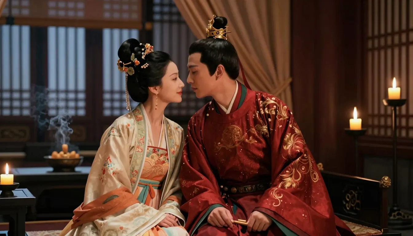 Cinematic shot of a Chinese prince in red and gold tradition...