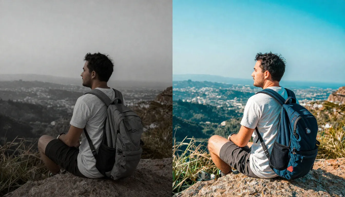 A split screen showing a 'before and after' comparison of a ...