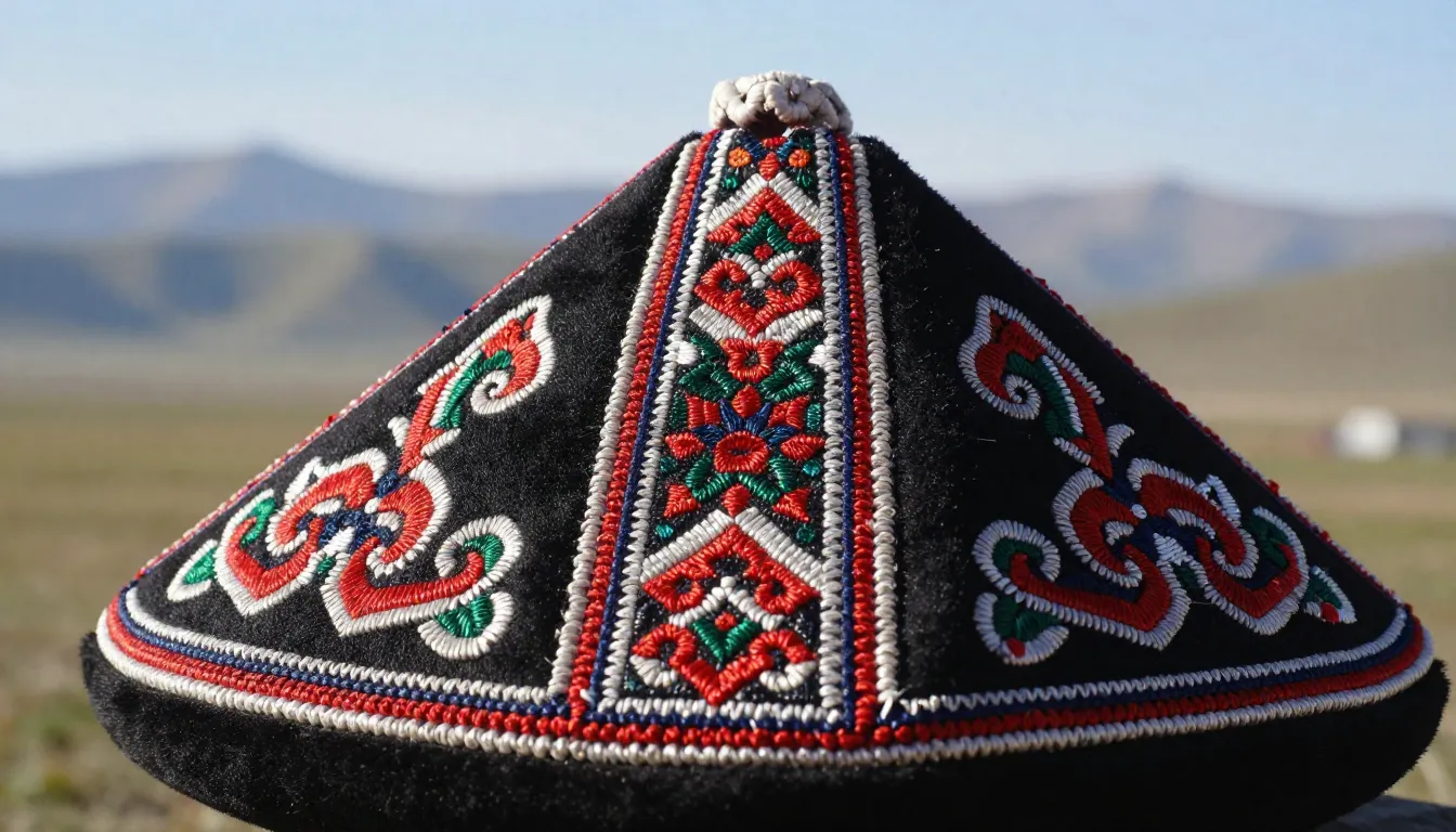High-quality close-up of a traditional Kyrgyz Ak Kalpak with...
