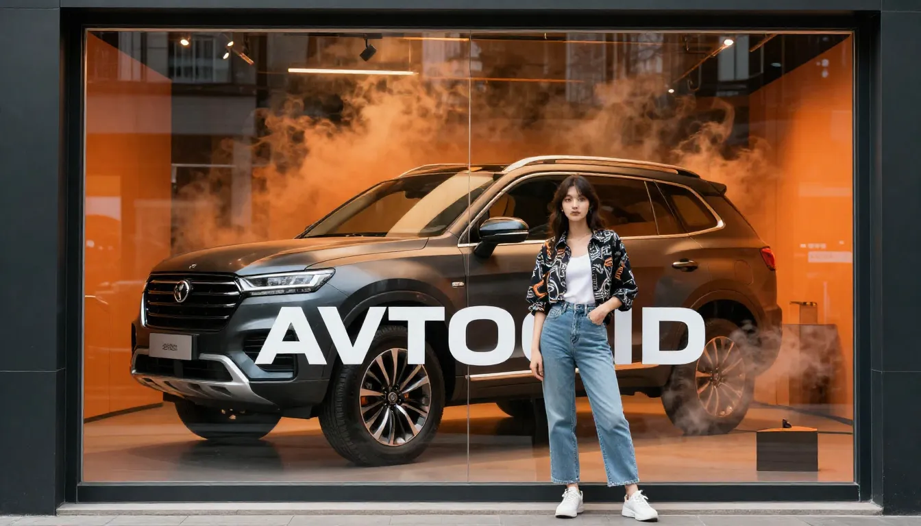 Vertical composition for a shop window. Intense orange and b...