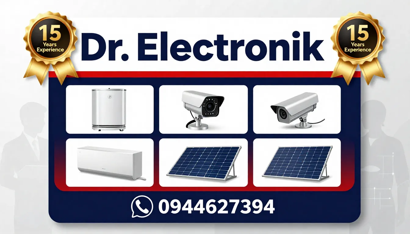 A professional advertising flyer for 'Dr. Electronik'. Top h...