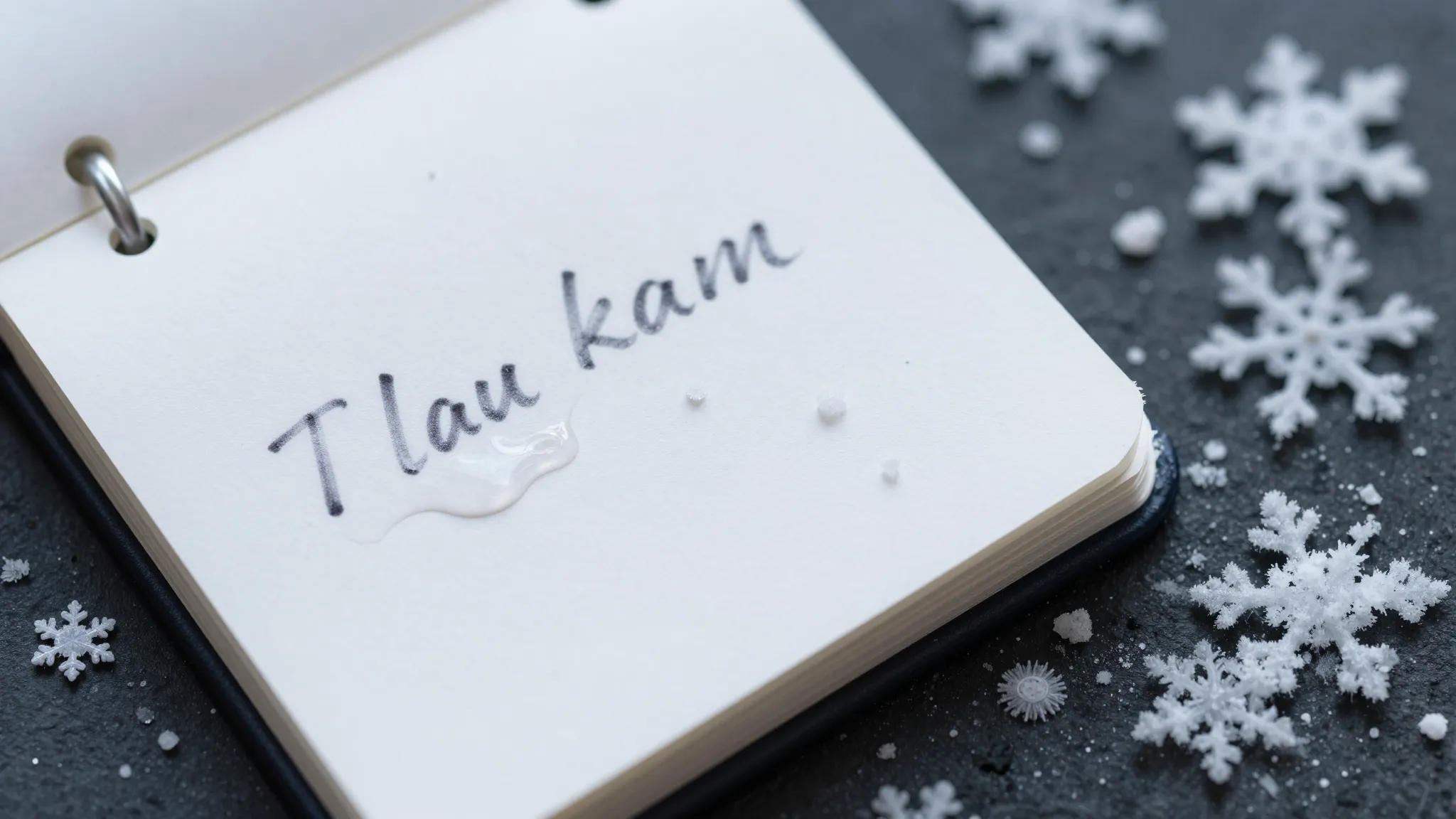Top view of a white paper notebook where ink text is slightl...