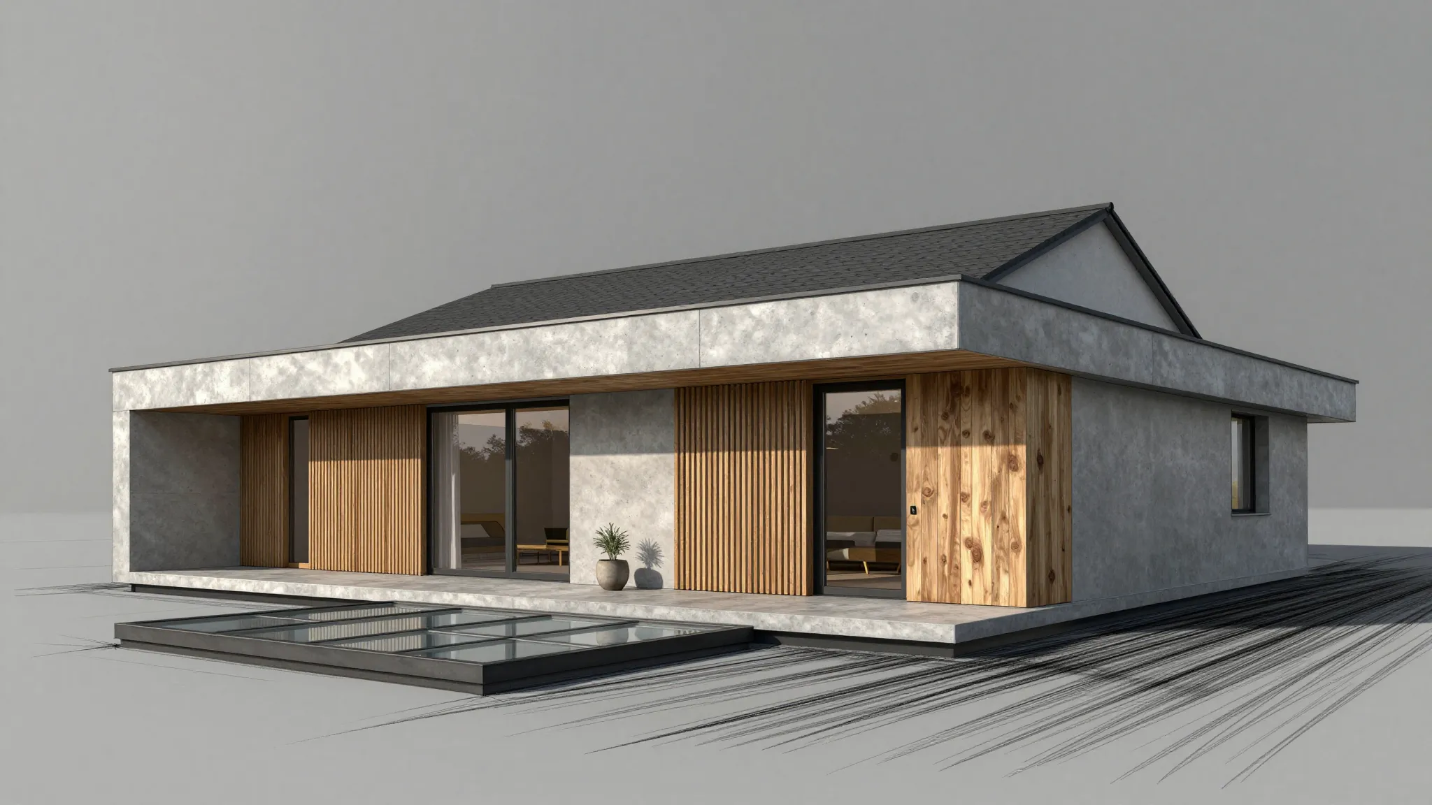 Professional 3D architectural render of a modern cottage bas...