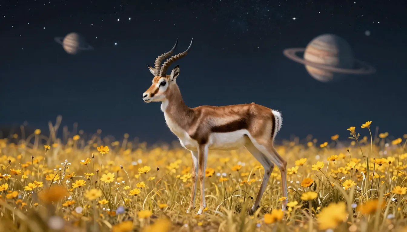A graceful gazelle standing in a field of golden flowers und...