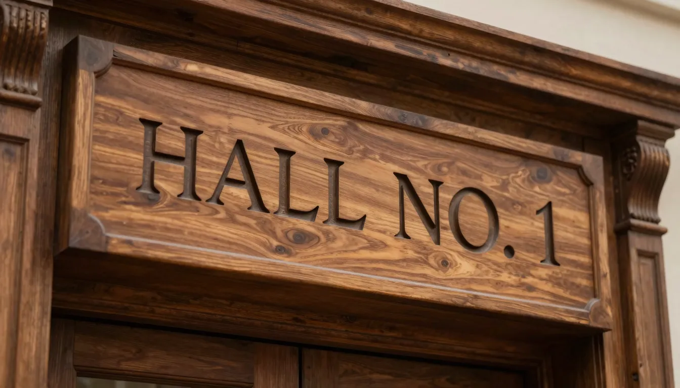 A beautiful wooden sign for a museum entrance, high-quality ...