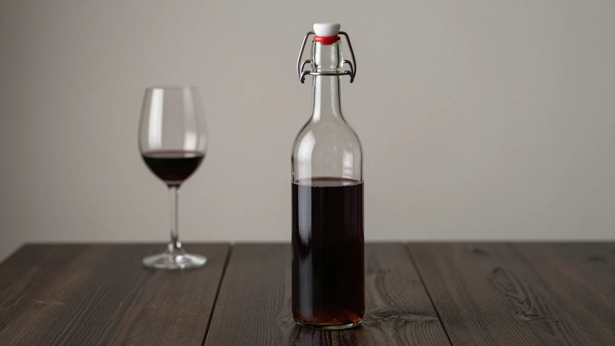 A stylish 1-liter clear glass bottle with a flip-top cap fil...