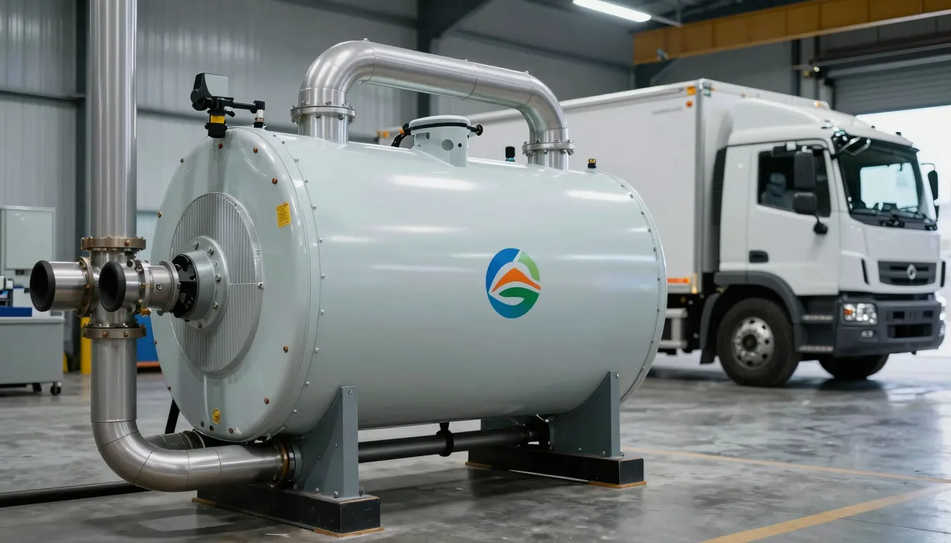 A professional delivery of a large heating boiler and pipes,...