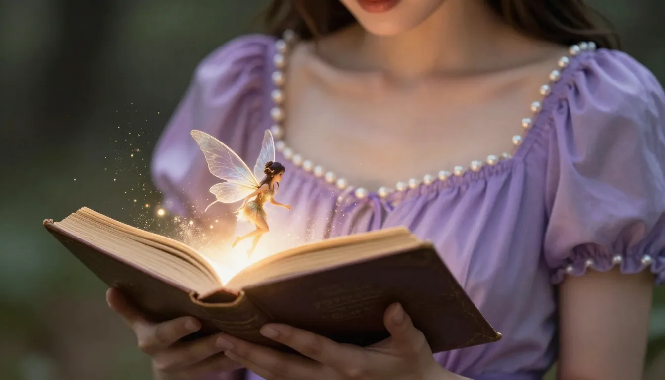 Hyper-realistic photo of a woman in a purple dress with pear...