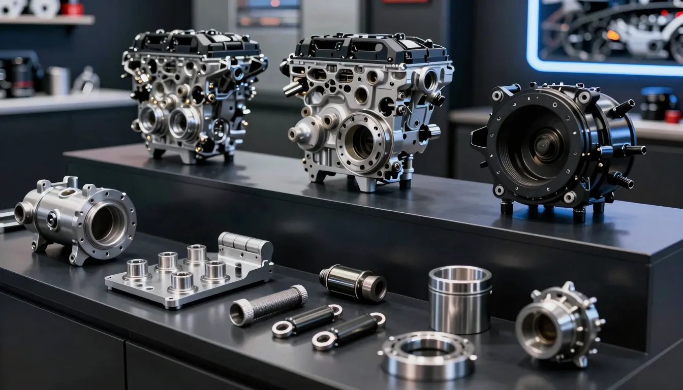 A professional display of high-quality car engine parts and ...