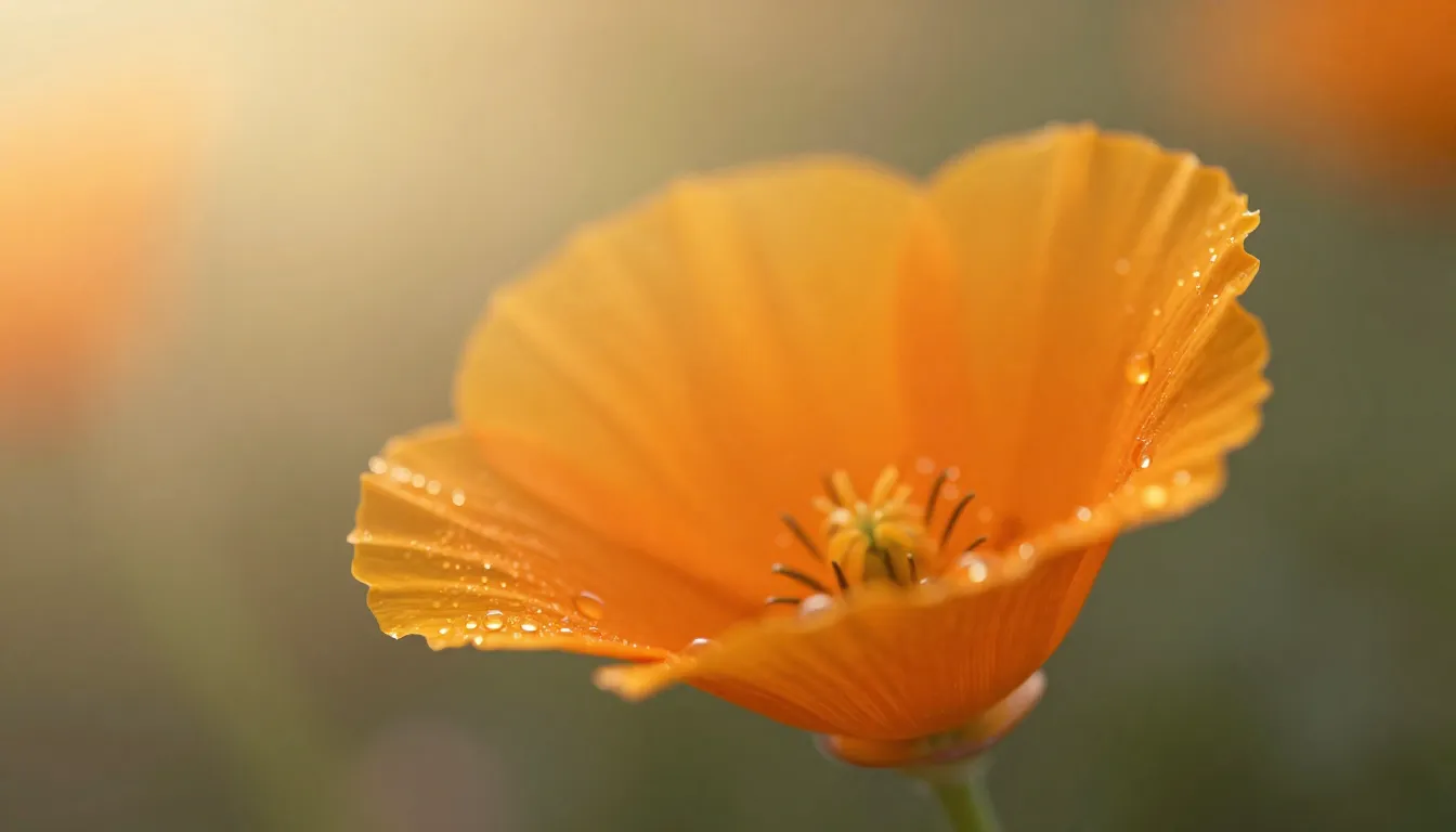 Macro shot of a single orange California poppy flower, delic...