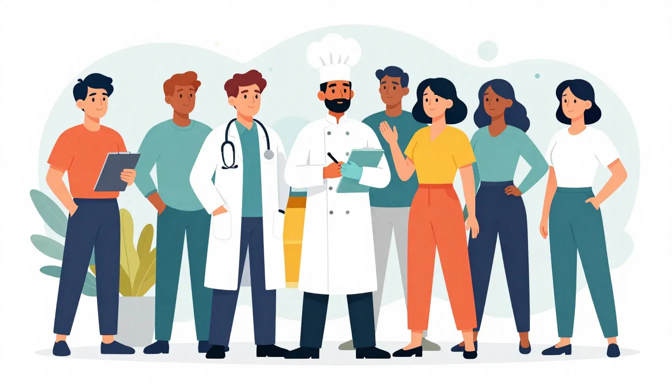 A diverse group of people representing different professions...