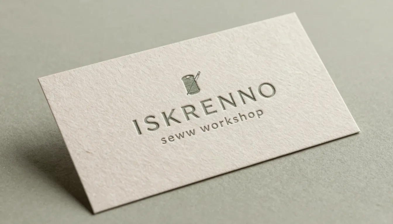 Premium business card design for 'ISKRENNO' sewing workshop....