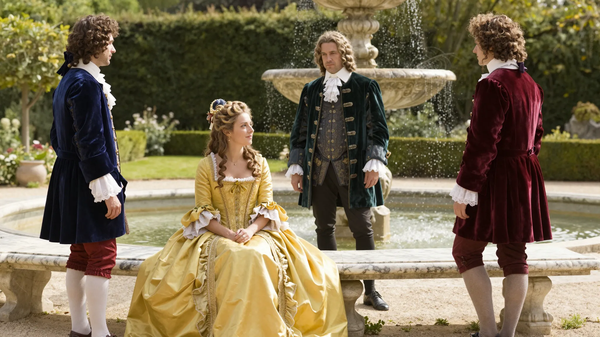 A sunny Renaissance garden in 16th century France, a beautif...