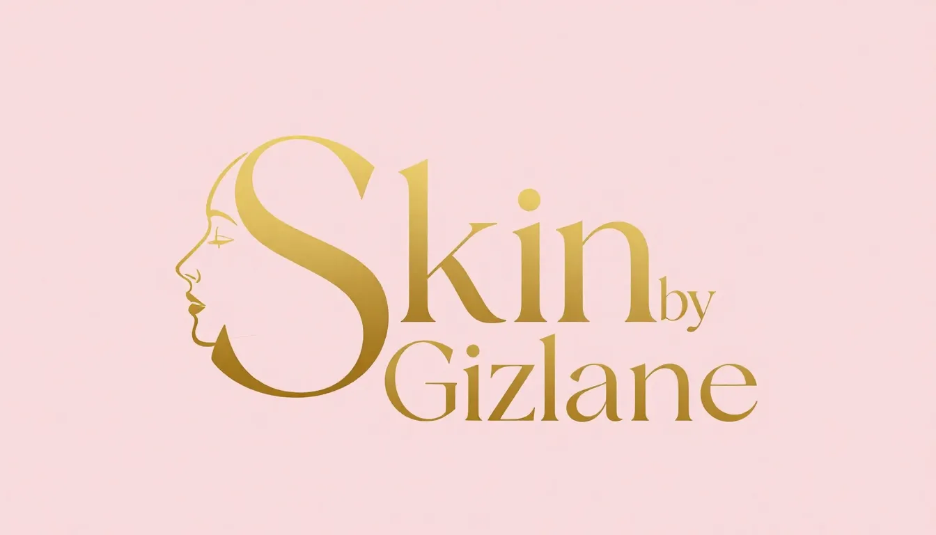 Elegant logo 'Skin by Ghizlane' in shiny gold font, the lett...