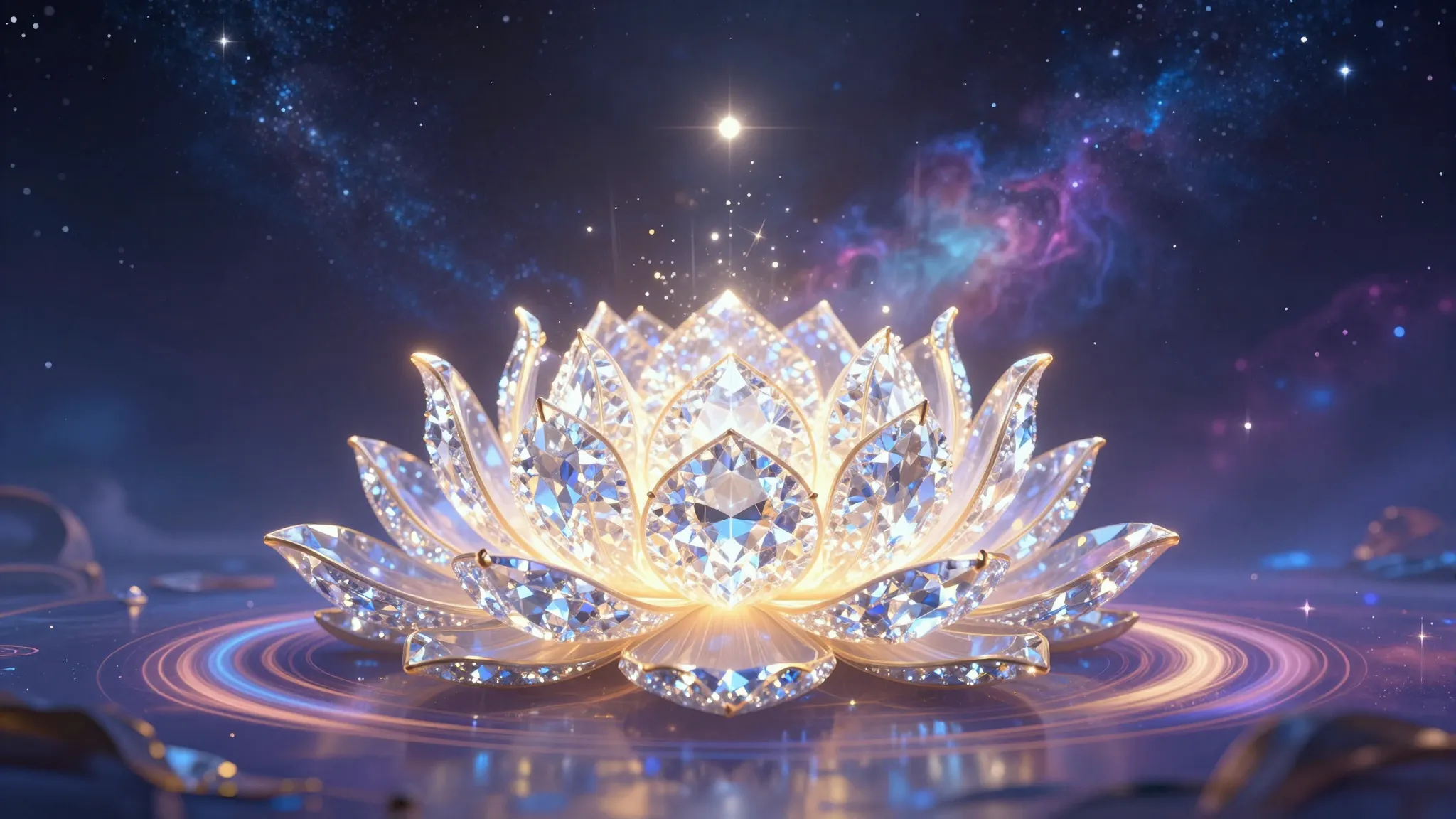 Ultra-detailed 3D render of a glowing meditation sanctuary, ...