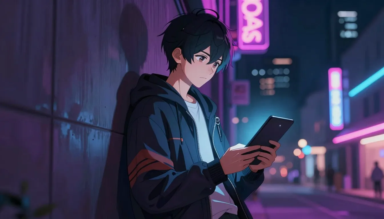 Anime style illustration, 17 year old Apollo leaning against...