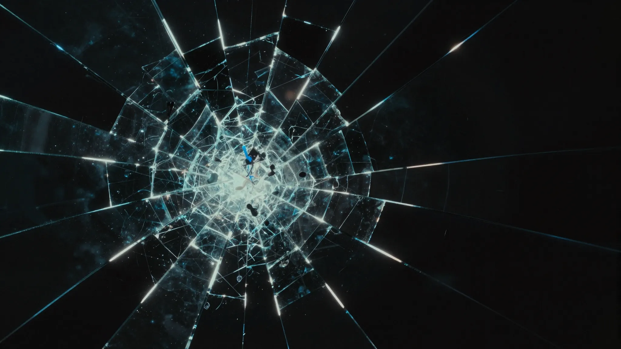 Abstract dark dance-pop album cover, shattered glass with ne...